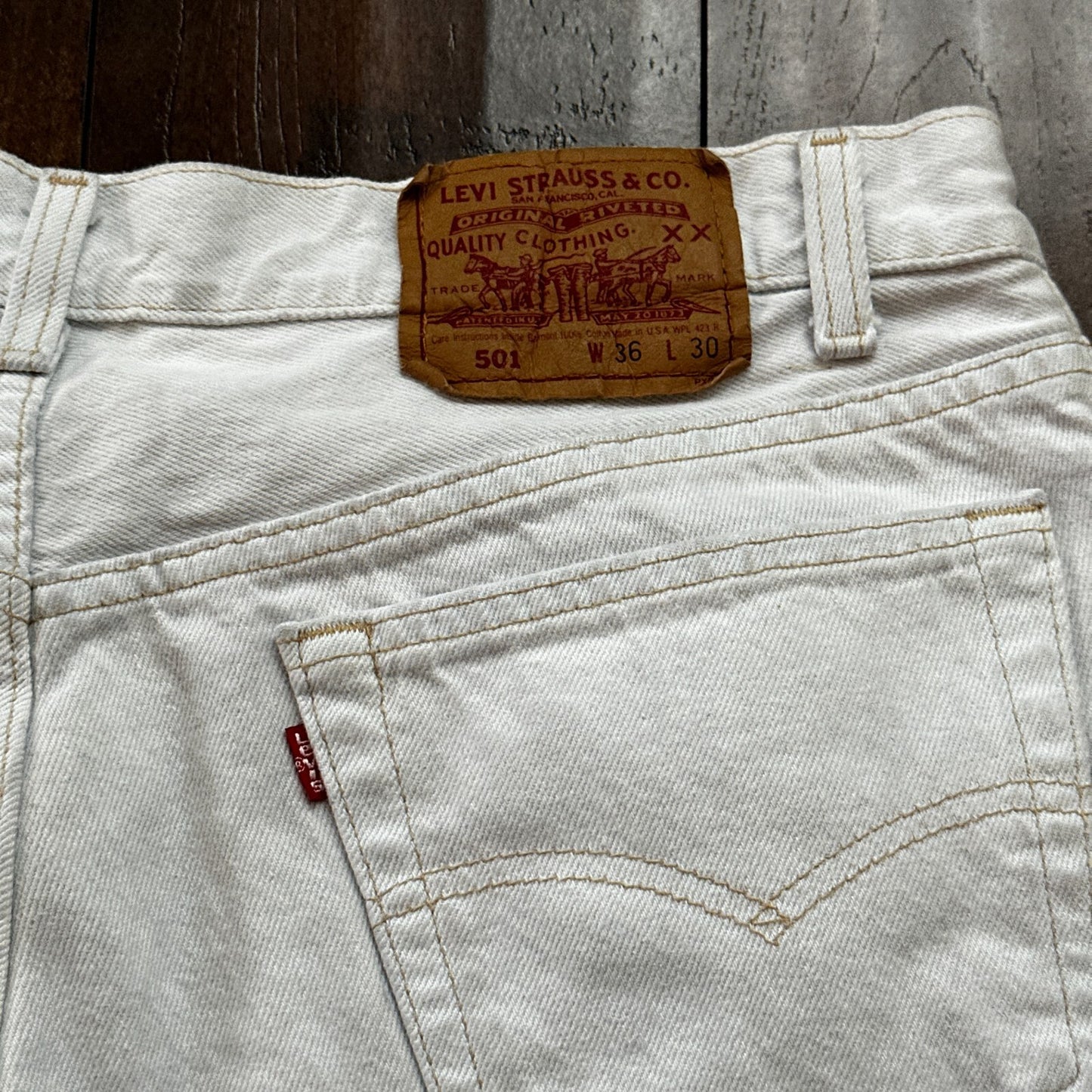 VTG USA Levis 501 Button Fly 90s Tag Jeans 80s 36x30 Act 32x29 Grey Faded White