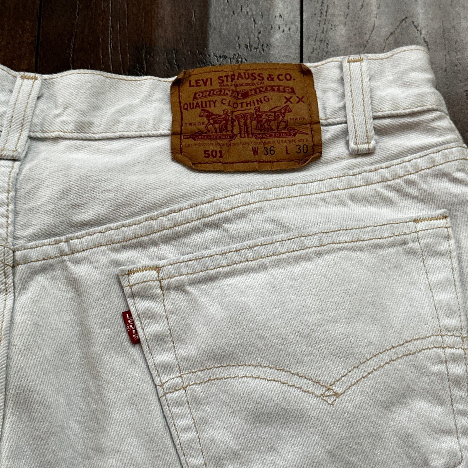 VTG USA Levis 501 Button Fly 90s Tag Jeans 80s 36x30 Act 32x29 Grey Faded White