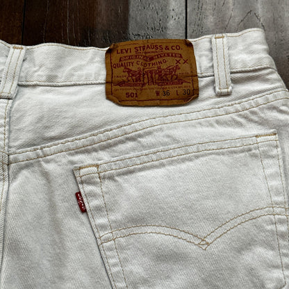 VTG USA Levis 501 Button Fly 90s Tag Jeans 80s 36x30 Act 32x29 Grey Faded White