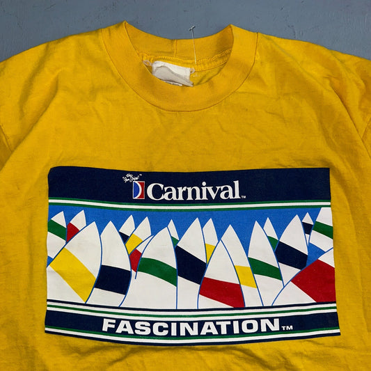 Carnival Fascination Yellow VTG T Shirt Travel Sail Boats Single Stitch Large
