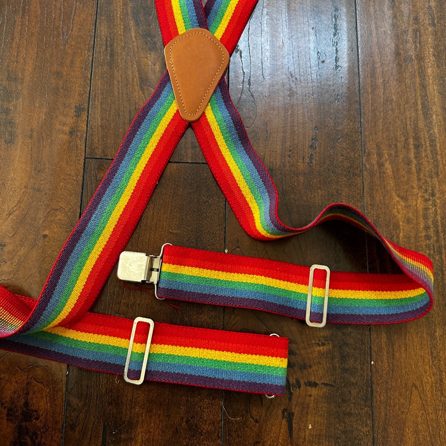 Vintage Rainbow Clip Suspenders Mindy Clown 2” Wide Elastic 70s 80s Pride