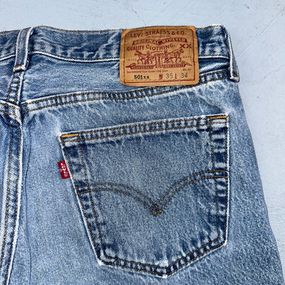 Levis 501 Vintage 90s USA XX Straight Leg Jeans Blue Light Wash 35x34 Act 33x31