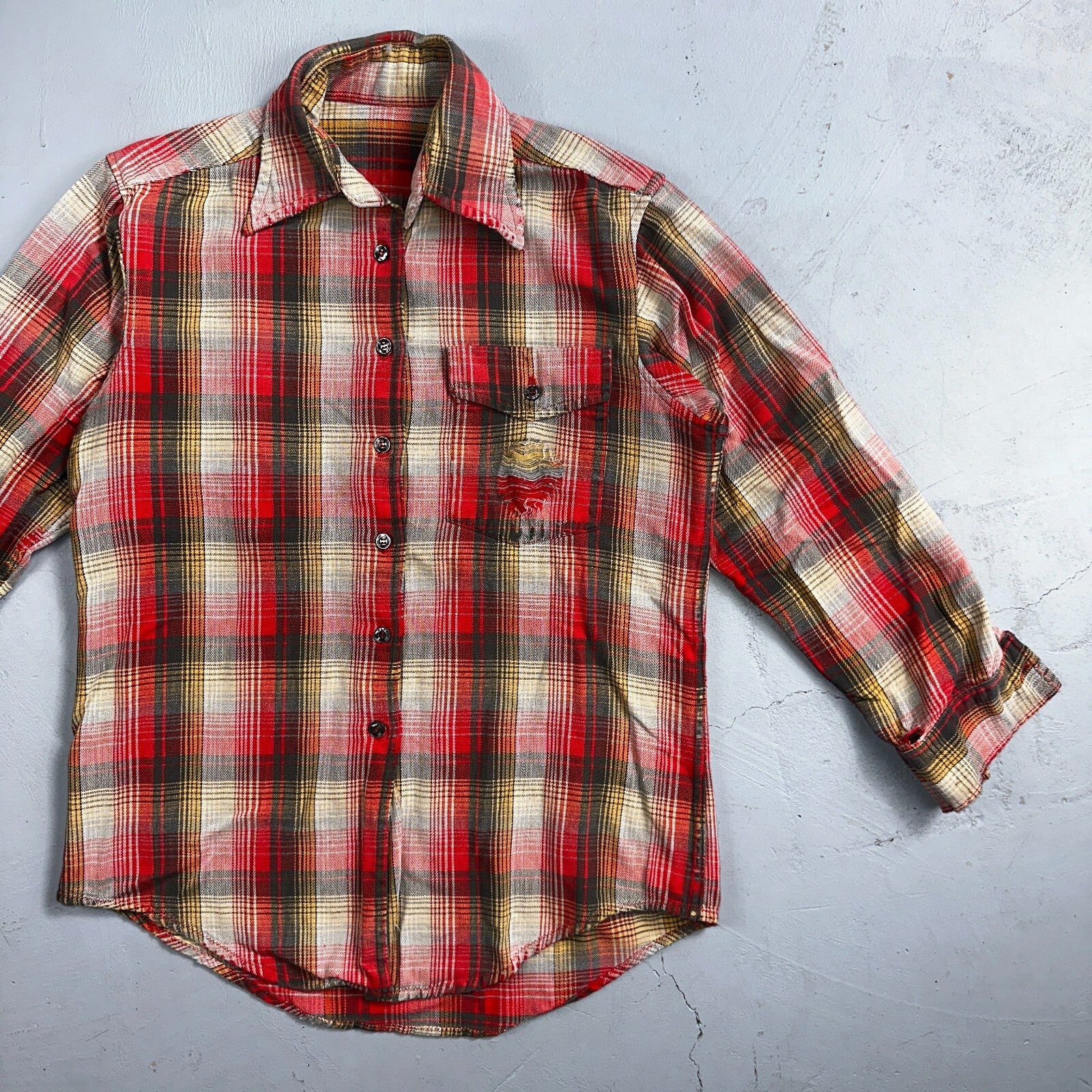 VTG Big Mac JC Penny Thick 100% Cotton Flannel Work Shirt M 70s Plaid Thrashed