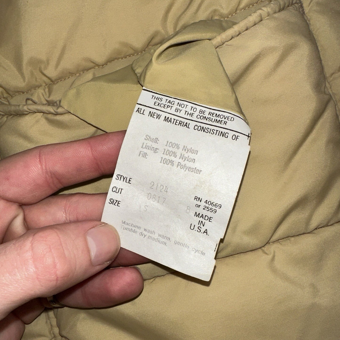 Tan Vintage Vest Warm Winter Puffer Men's S Quilted Zip Up 70s 80s USA Hiking