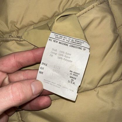 Tan Vintage Vest Warm Winter Puffer Men's S Quilted Zip Up 70s 80s USA Hiking