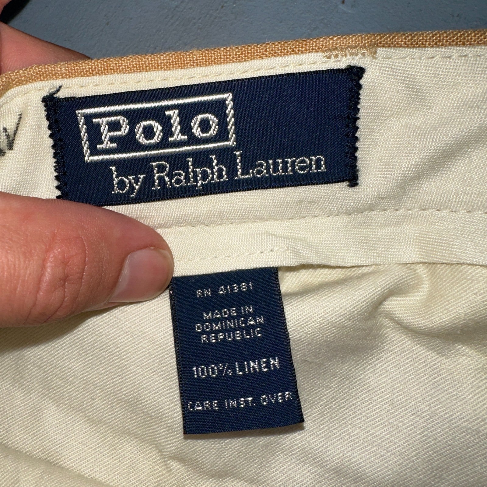 Polo Ralph Lauren 34x34 Brown Linen Pleated High Waist Mens Pants VTG 90s Beige