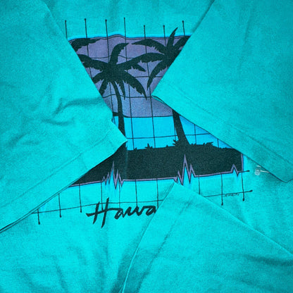 Hawaii Graphic Grid 80s Hanes VTG T Shirt 1980s Single Stitch Palm Trees Tropic