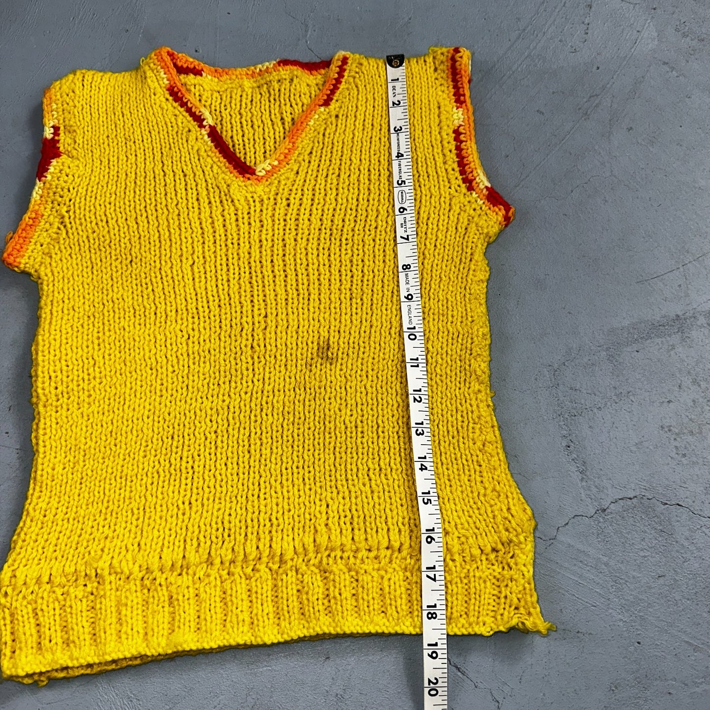 VTG Yellow Vest Knitted Sleeveless Sweater Pullover Handmade Knit 70s 1970s