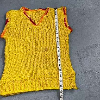 VTG Yellow Vest Knitted Sleeveless Sweater Pullover Handmade Knit 70s 1970s