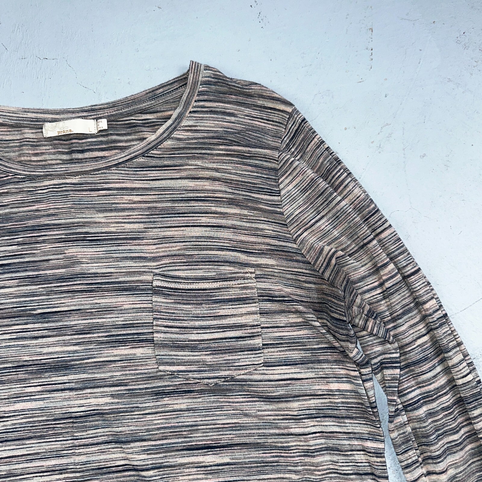 Prana Long Sleeve T-Shirt Activewear Womens Size L Gray Striped Mulitcolor