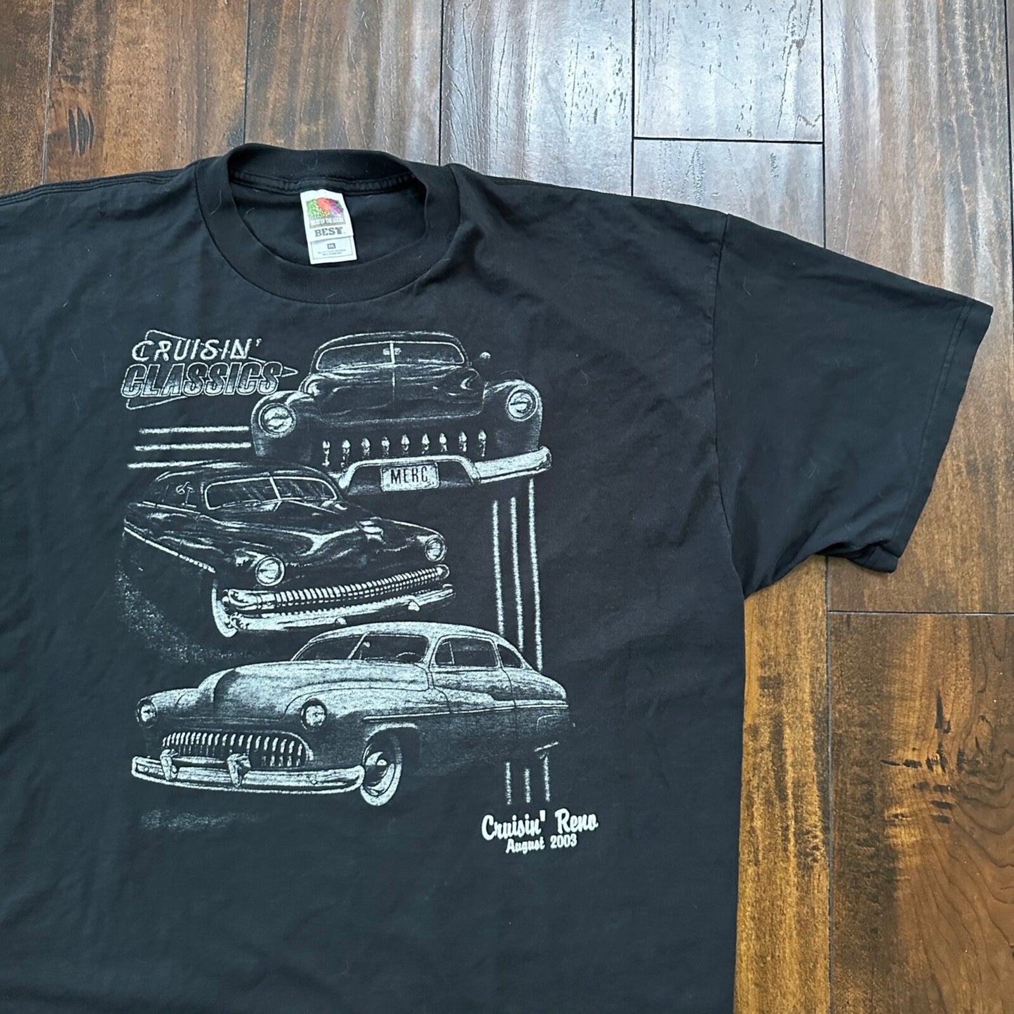 Crusin Reno VTG T Shirt 2003 Y2K Classic Cars Driving Old Nascar Antique Black