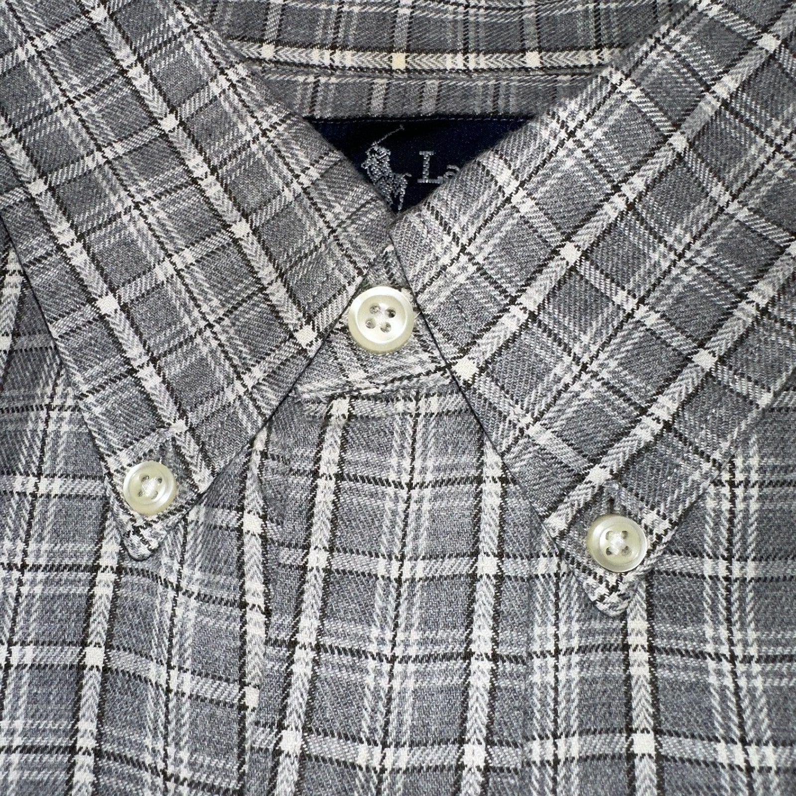 Ralph Lauren Shirt VTG XL Gray Blaire Cotton Long Sleeve Button Up Down Plaid