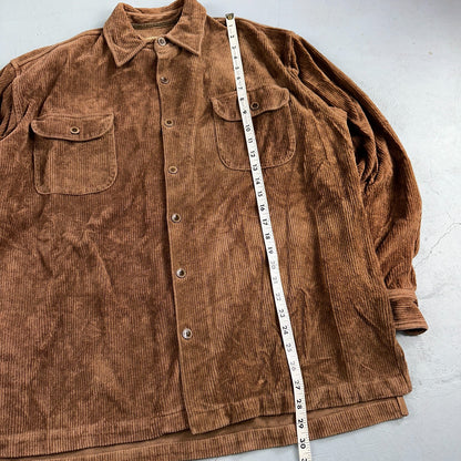 True Grit Brown Tan Shirt Mens L Corduroy Camp Hike Chore Button Down Shirt USA