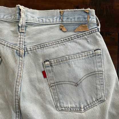 Levis Vintage 80s Redline Selvedge USA 501 Light Wash Blue Jeans 70s Act 29x33