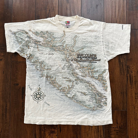 Vancouver Canada Vintage T Shirt 90s FOTL Cream Comox BC Map Travel Big Rap Tee