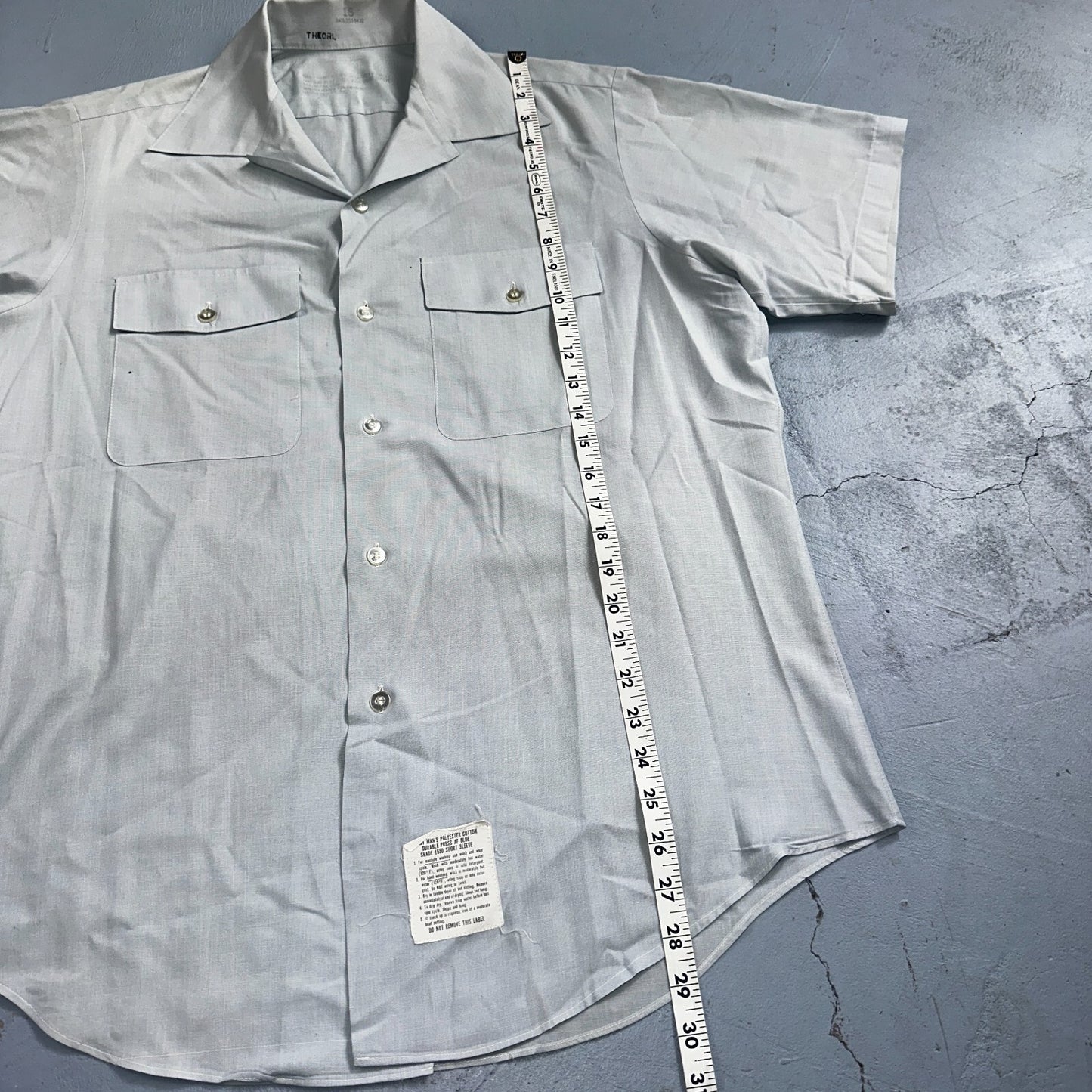 1973 US Army Vietnam War Men Blue Button Long Sleeve Shirt 16 DSA-100 1970s 70s