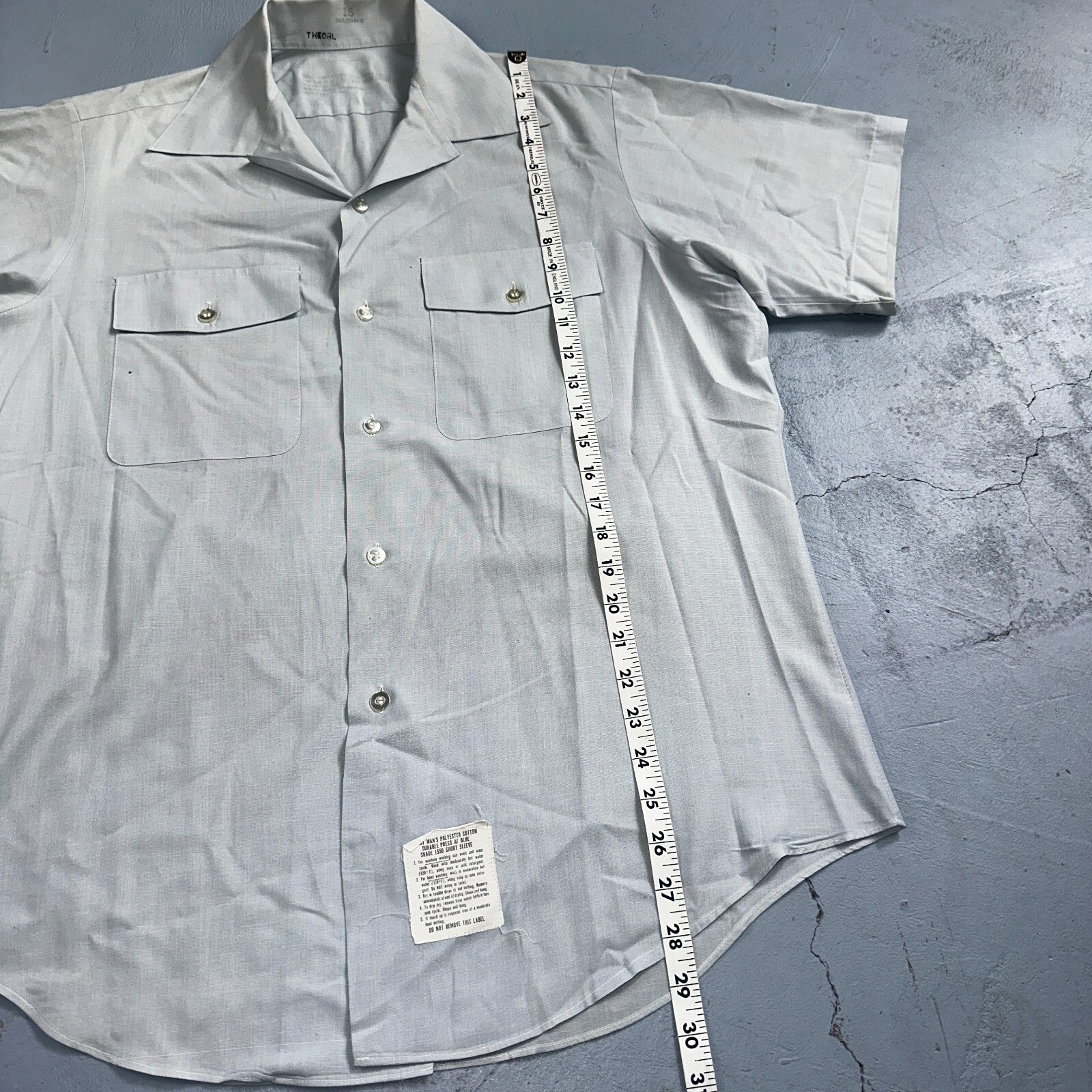 1973 US Army Vietnam War Men Blue Button Long Sleeve Shirt 16 DSA-100 1970s 70s