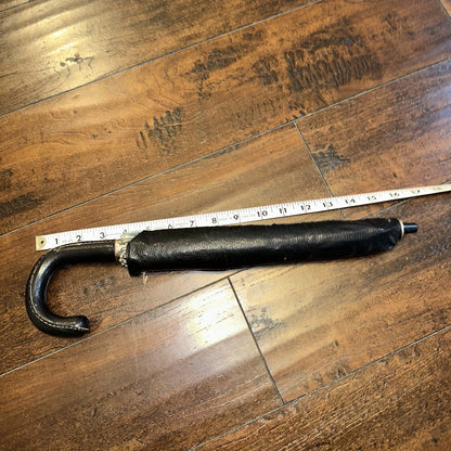 Vintage Telescoping Umbrella Leather Handle and Case 70s 80s Antique Black Basic