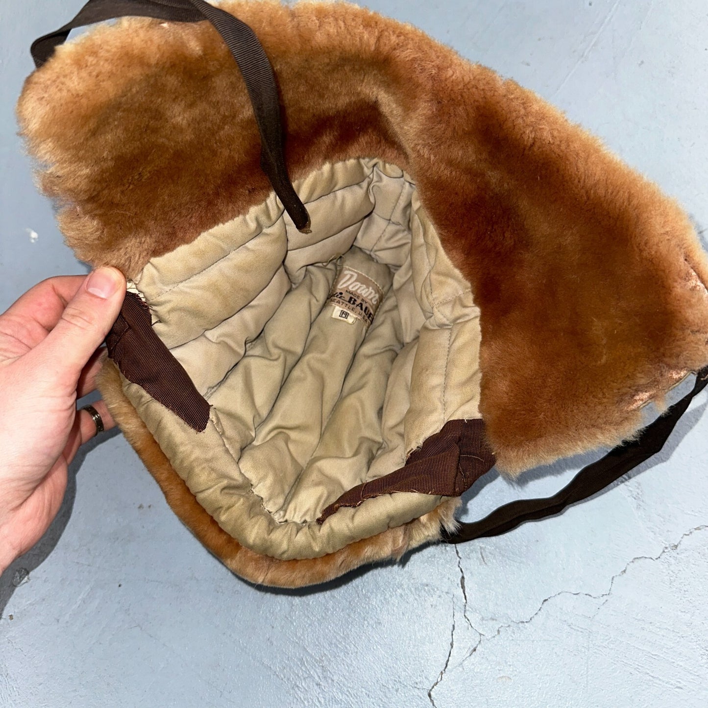 Vintage Eddie Bauer Goose Down Cap Hat Trapper Faux Fur Ear Flaps M 1960s Rare