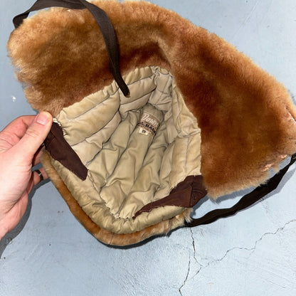 Vintage Eddie Bauer Goose Down Cap Hat Trapper Faux Fur Ear Flaps M 1960s Rare