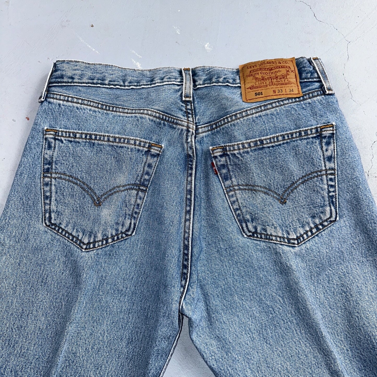 Levis 501 Vintage 90s USA XX Straight Leg Jeans Blue Light Wash 33x34 Act 30x33