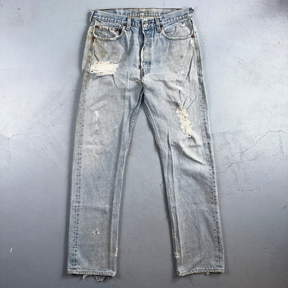 Levis 501 Vintage 80s USA XX Straight Leg Jeans Blue Light Wash Torn Act 32x33
