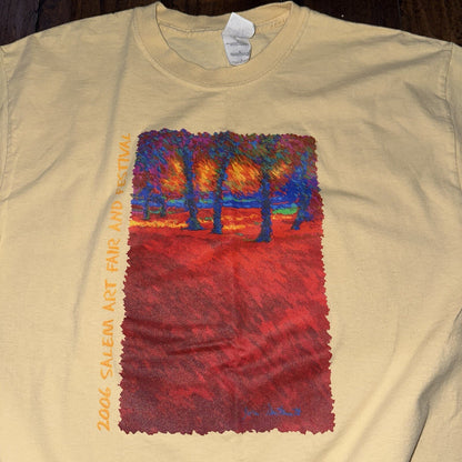 Salem Art Festival Oregon Vintage T Shirt 2006 Y2K Gildan Yellow Trees Abstract