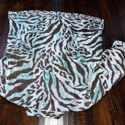 Alfred Dunner 3/4 Sleeve Button Shirt Up Tropical Floral Print Blouse Tiger Strp