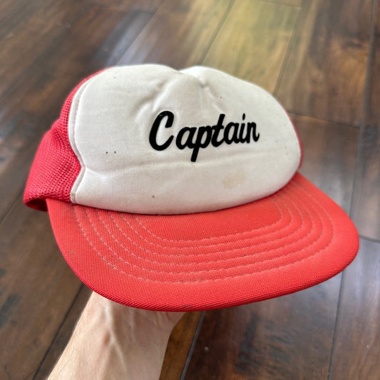Captain Vintage Hat Cap Snapback Military Red White Flag USA Patrol Chief 80s