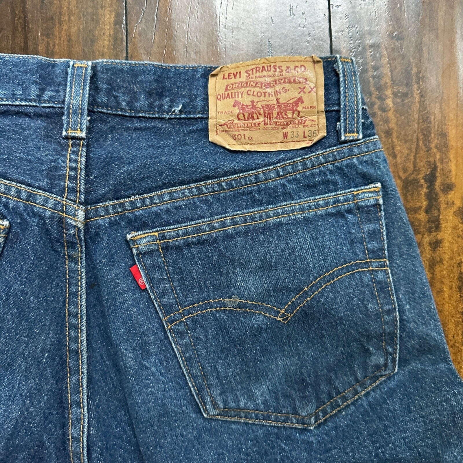 VTG 90s Levis 501 Button Fly 33x36 USA Tag Jeans Straight Wash Blue XX Act 30x31