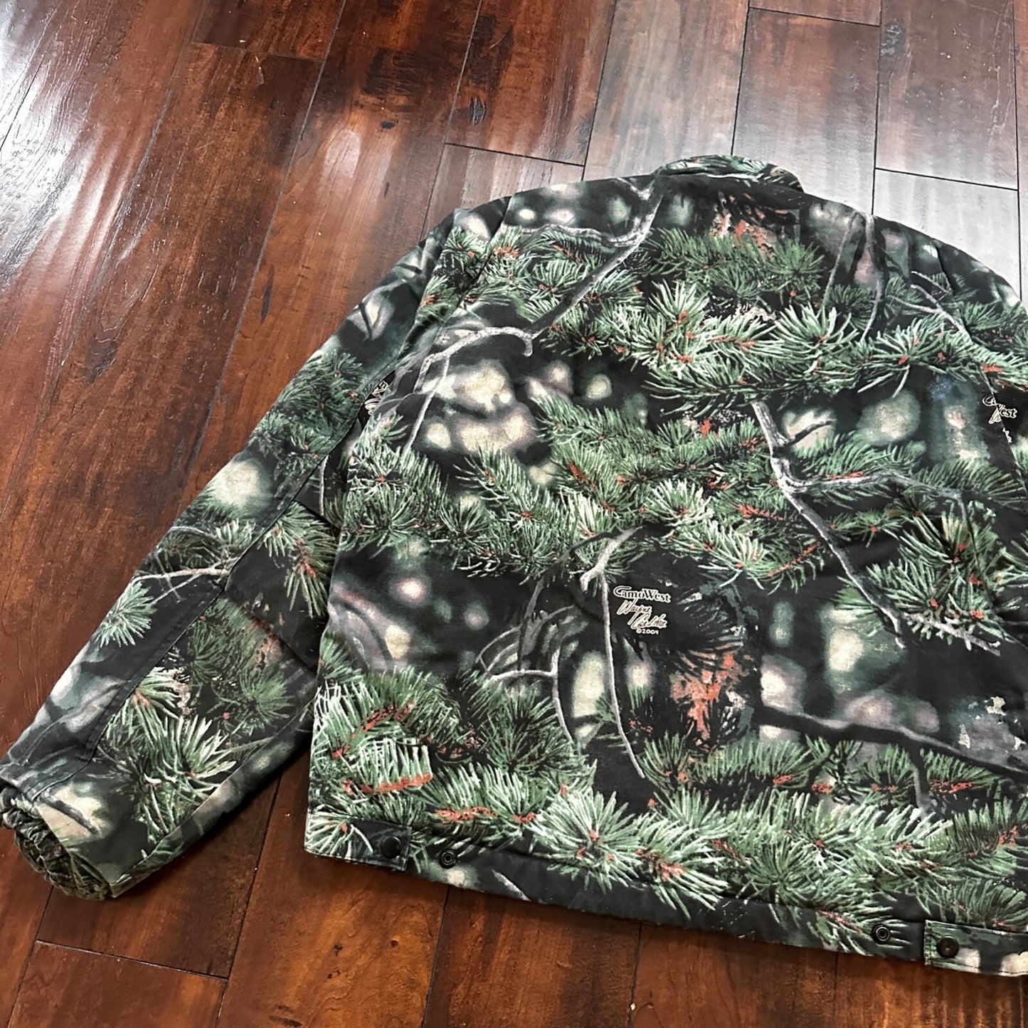 VTG West Camo Leaf Advanced Fleece Jacket Rain Coat Mens M 2004 PineTree Tree