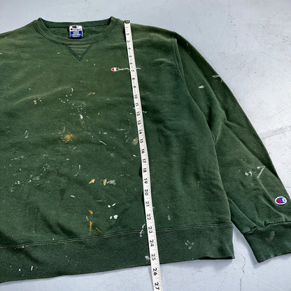 Champion 90s USA Sweatshirt VTG Crewneck Green Thrashed Paint Stained Large