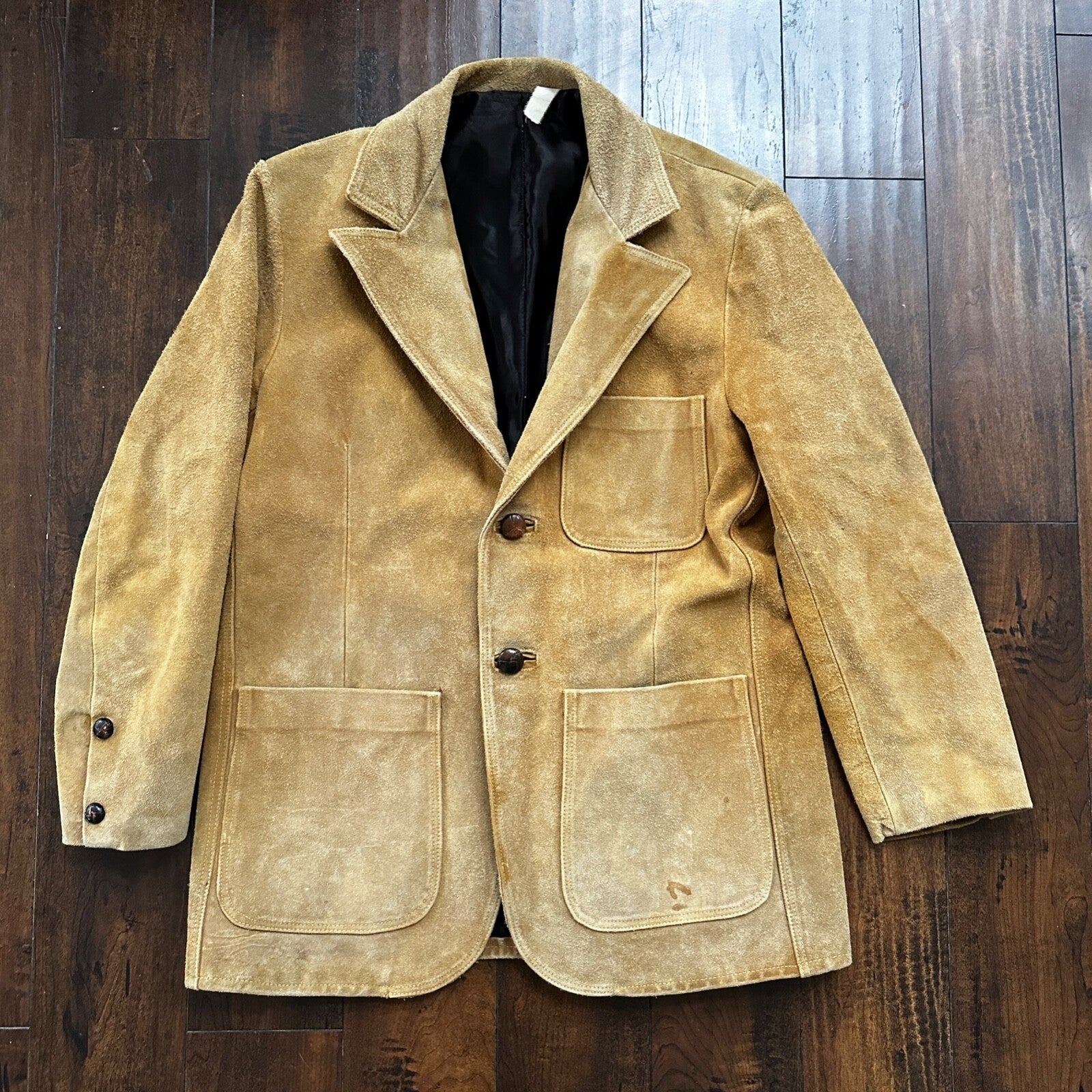 VTG 1960s Brown Leather Suede Hippie Western Coat Jacket 44 Rockabilly 60s 70s