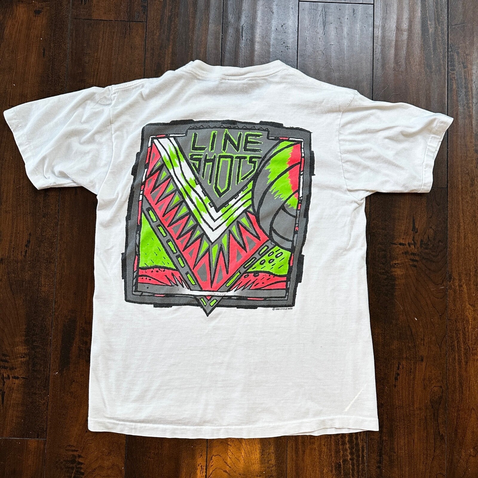 Line Shots Vintage T Shirt Volleyball Surf L 1990 90s White Single Stitch Cool