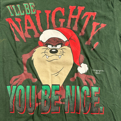 Looney Tunes Taz VTG T Shirt Manian Devil Christmas Naughty Nice 90s 1995