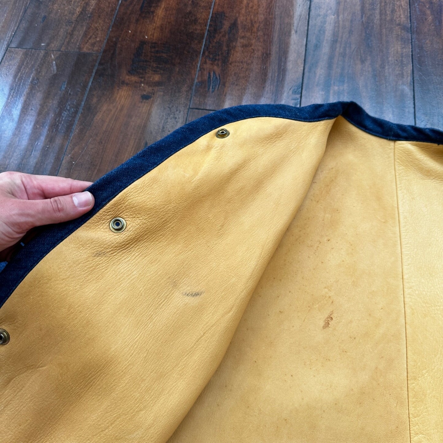 1960s Rockabilly Reversible Denim Leather Jacket 60s 70s RARE Yellow Blue Anorak