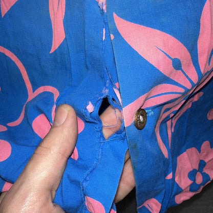 Vintage 50s Hawaiian Aloha Print Shirt Rockabilly Honolulu 60s Button USA Pink