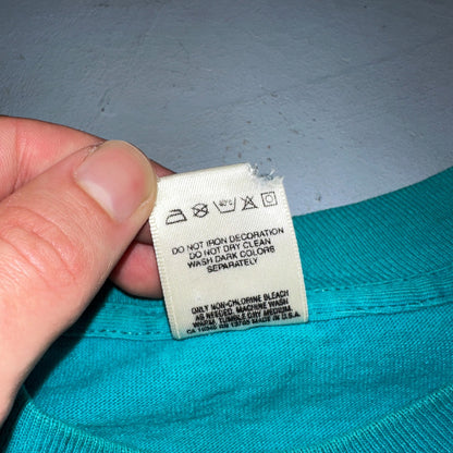 Fruit Of The Loom 90s USA XL VTG T Shirt Teal Blue Long Sleeve Blank Thrashed