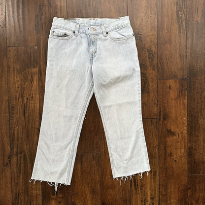 Vtg Levis 507 Superlow Slim Light Blue Jeans Womens Tag 5 X Capri 27x21 USA 90s