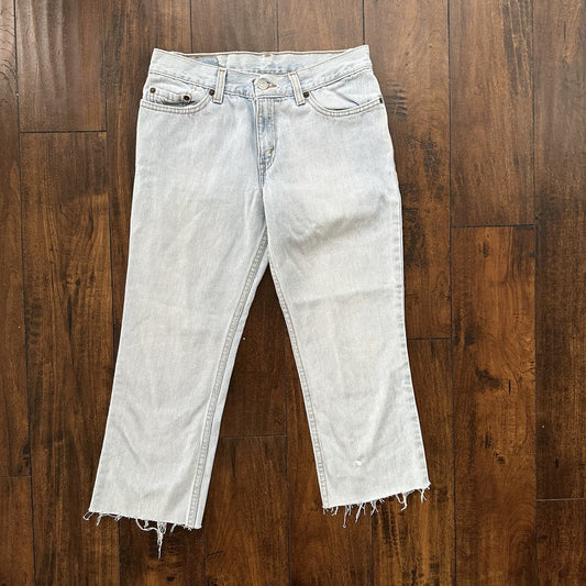 Vtg Levis 507 Superlow Slim Light Blue Jeans Womens Tag 5 X Capri 27x21 USA 90s