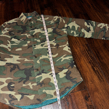 VTG 70s Five Brother Shirt Mens M Green Flannel Woodland Camo Made In USA 80s