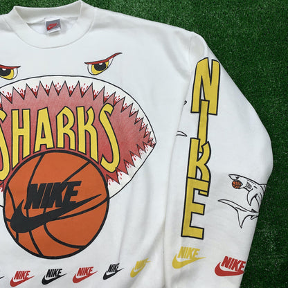 Nike Vintage Sweatshirt Mens T Shirt Sharks Crewneck AOP Basketball Jordan RARE