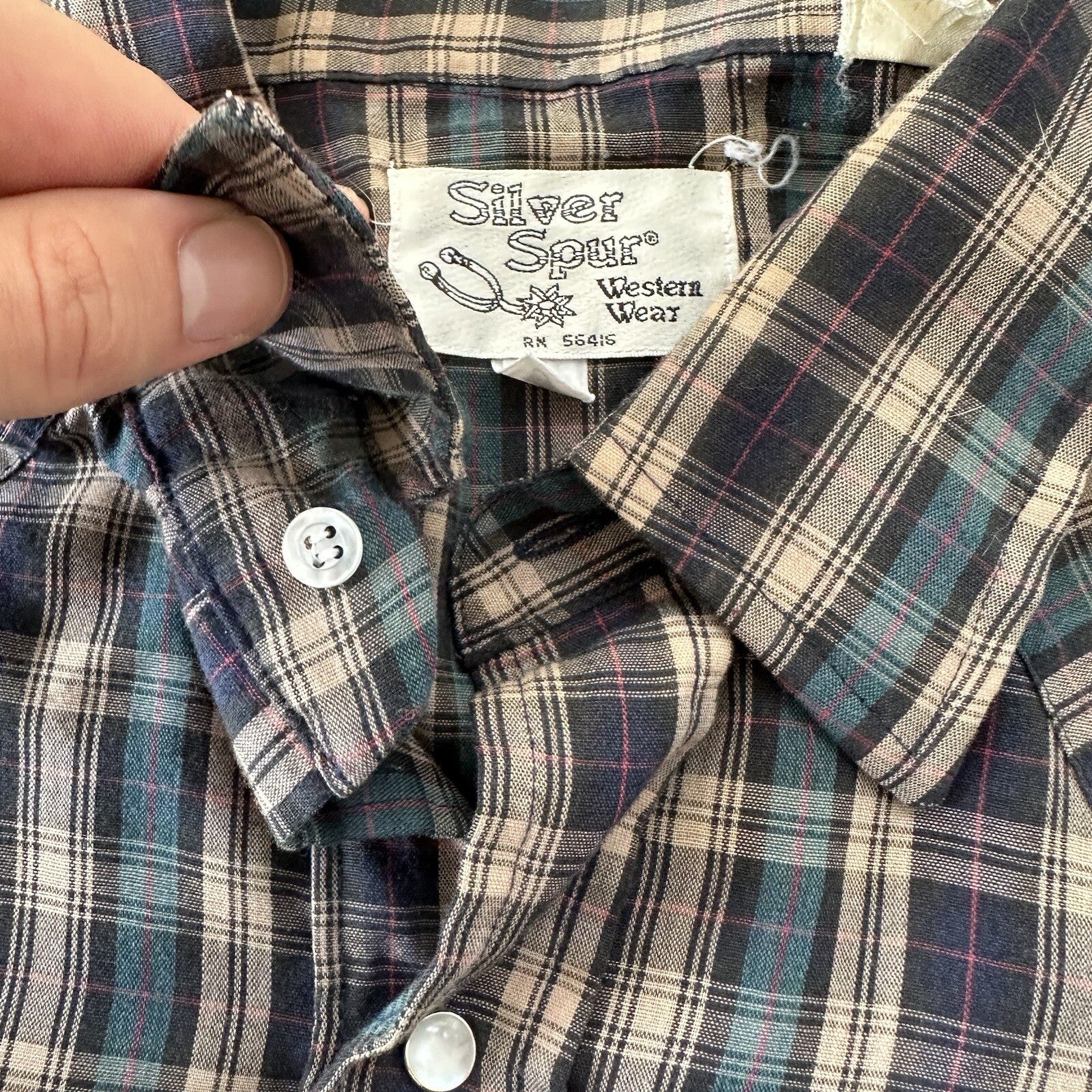 Silver Spur Men's Western Plaid Long Sleeve Shirt Pearl Snaps 16/35 Vtg 80s 90s
