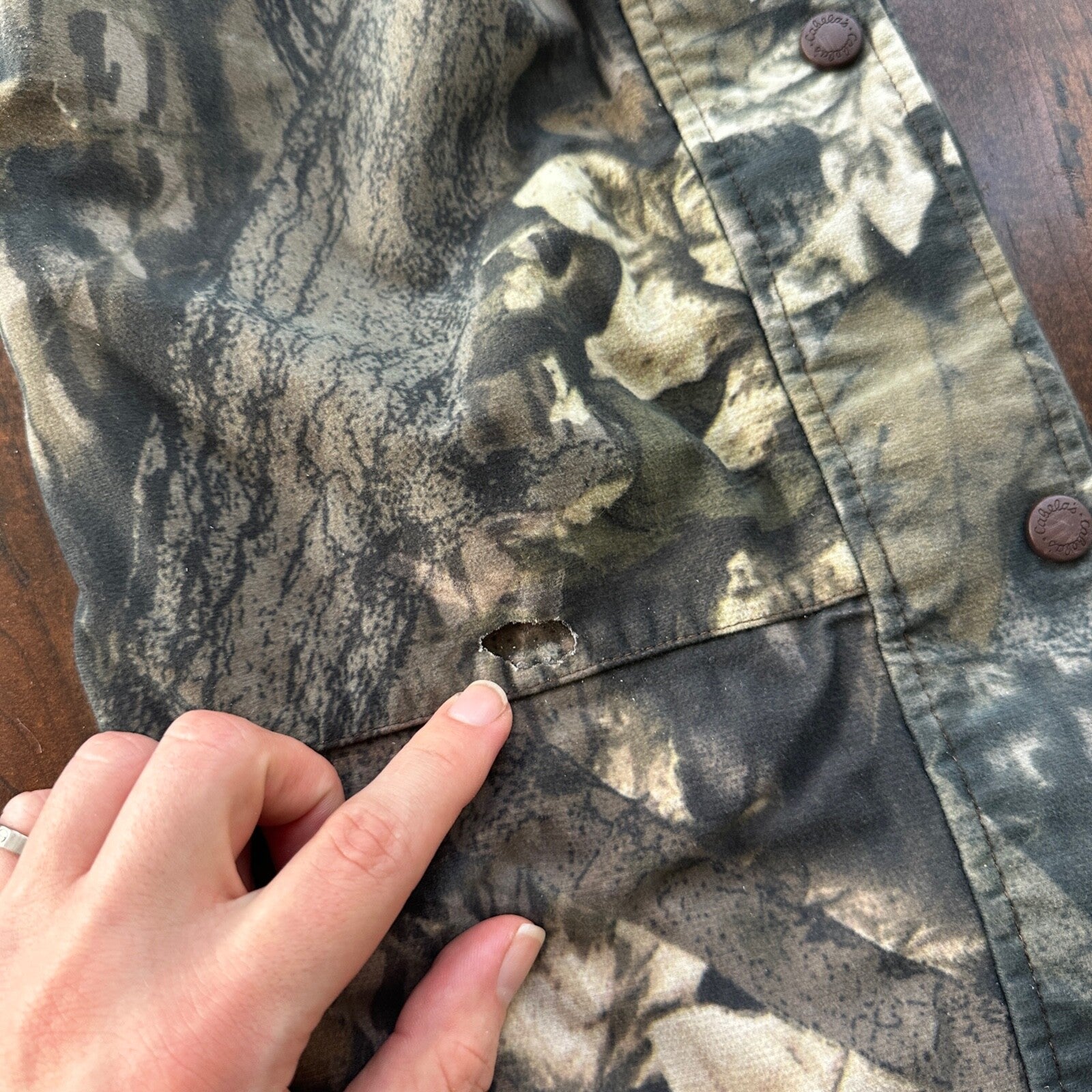 Cabelas Jeans Mens M 23x28 Green Camo Mossy Oak Outdoor Hunting Pants