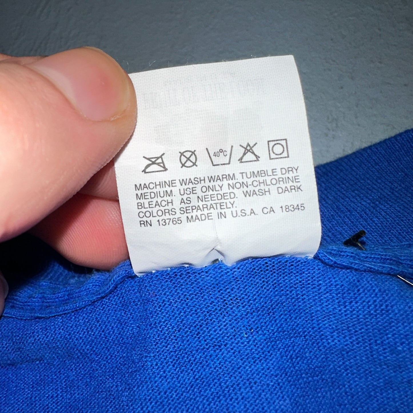 FOTL Blank 90s VTG T Shirt USA Pocket Blue Basic Simple Single Stitch Selvedge