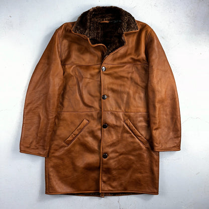 Bobby Jones XL Mens Coat Safari Parka Brown Leather Fur Lined Classy Long