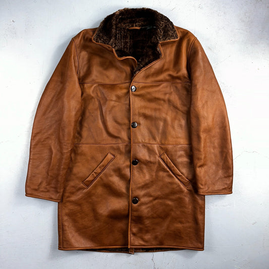 Bobby Jones XL Mens Coat Safari Parka Brown Leather Fur Lined Classy Long