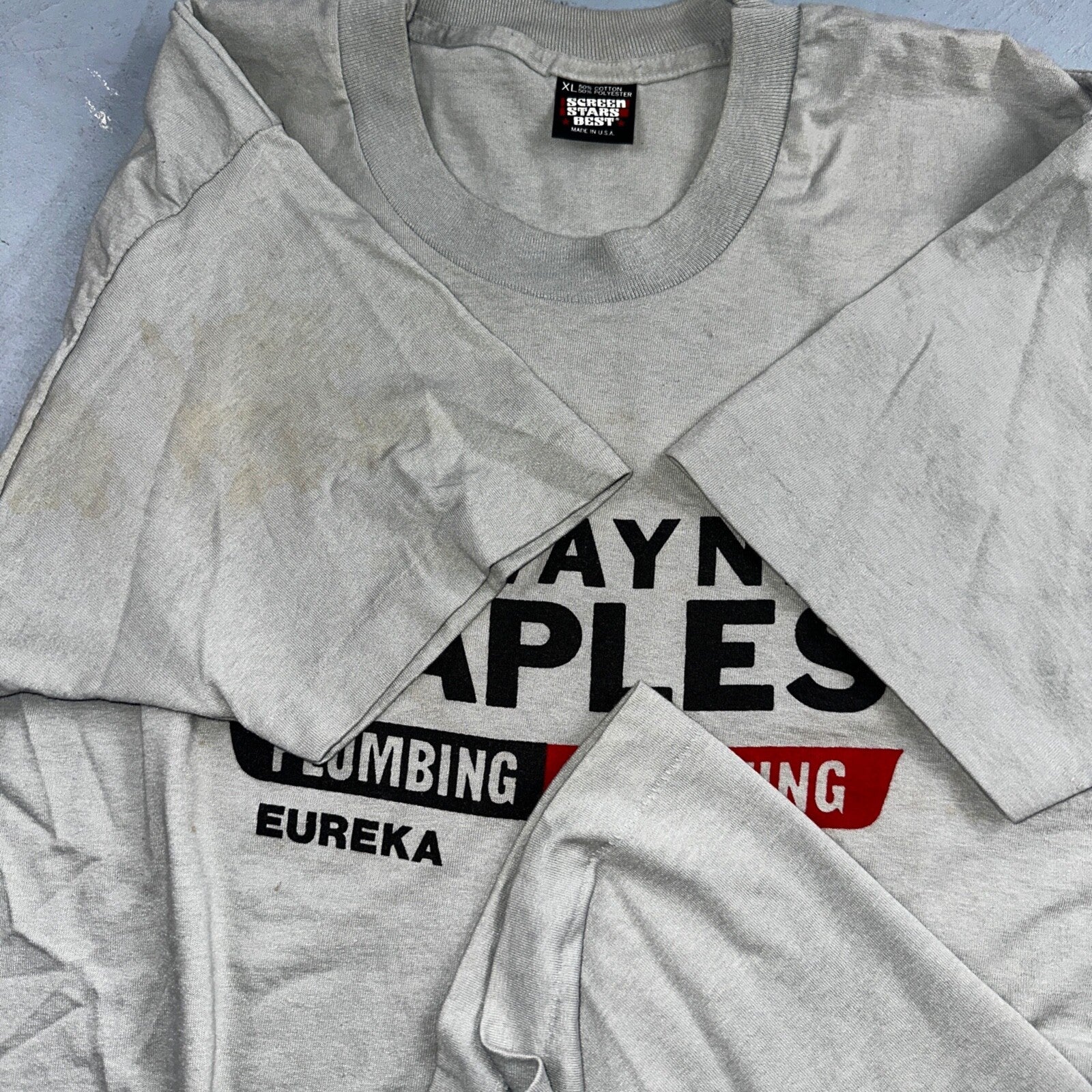 Graphic 90s Wayne Maples VTG T Shirt Plumbing Heating Santa Rosa XL Art Band