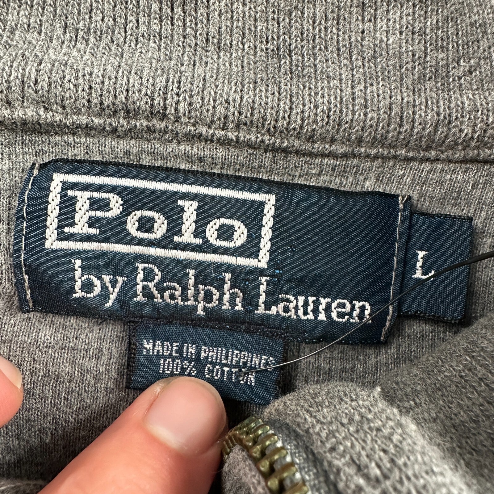 Polo Ralph Lauren Sweater Mens Large Gray Heather 1/4 Zip Mock Neck Pony VTG