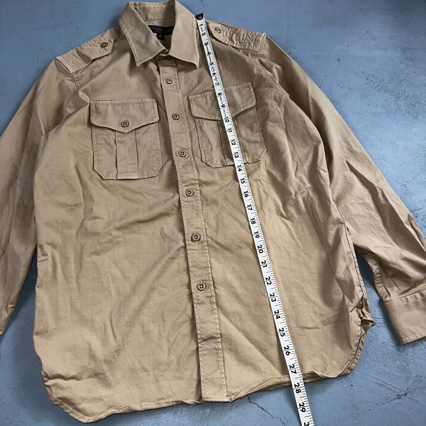 J Peterman Shirt Mens M Khaki Officer & Gentleman Field Shirt Safari Outdoor VTG